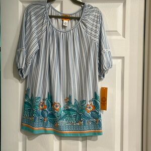 Ruby Road PM Botanical Garden ¾ sleeve top nwt